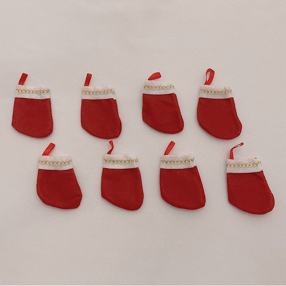 ⭐️ Vintage Tiny Beaded Felt Christmas Stocking Ornaments Set Of 8